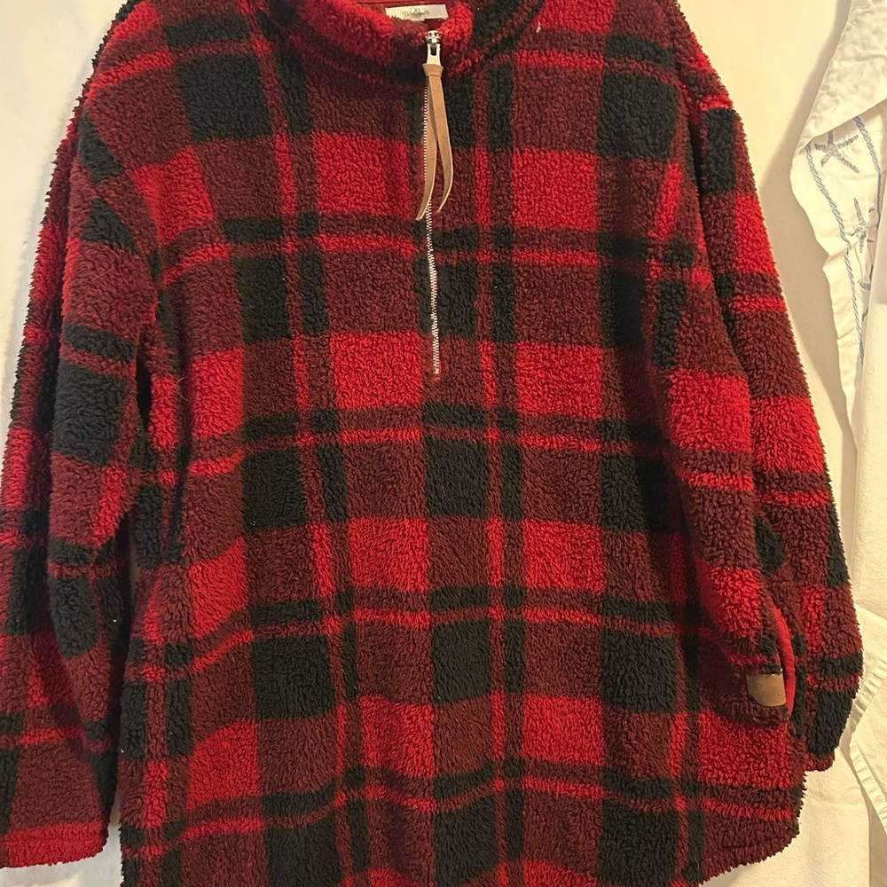 Maurices Red and Black Plaid Fleece Pullover